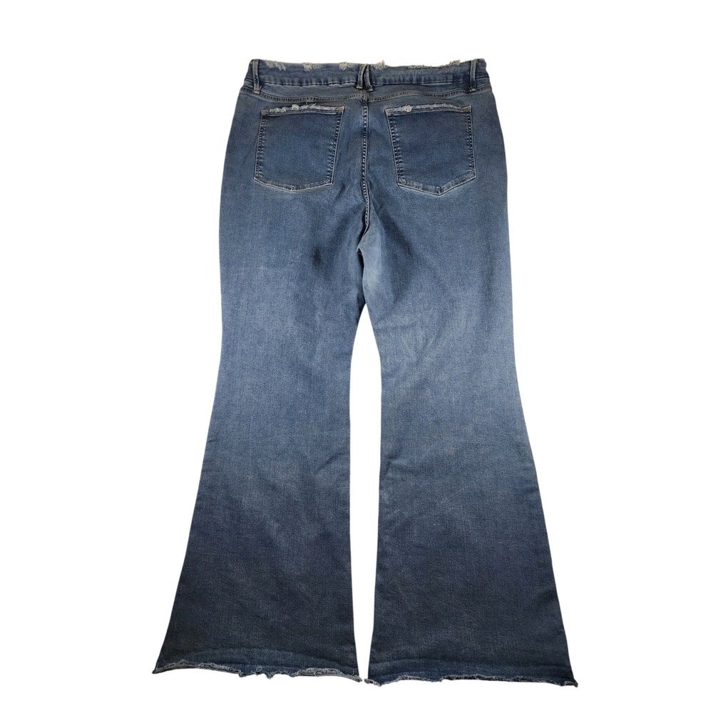 Good American Good Legs Flare Jeans Blue Button Fly Raw Hem Boho Chic Size 24 - Picture 10 of 10